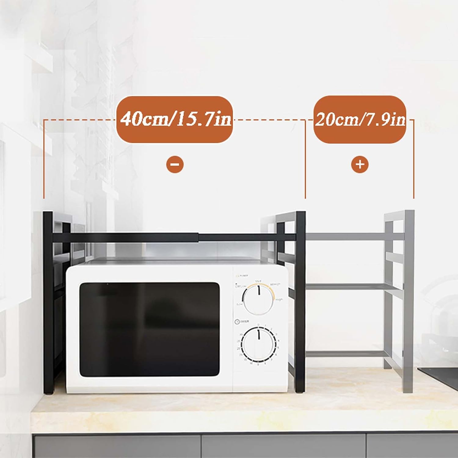 YSUEFIJO Bakers Rack with Storage Cabinet, Kitchen Microwave Stand with 4 S-Shaped Hooks, 2/3 Tiers Kitchen Storage Shelf, Black/White Coffee Bar Table, Kitchen Countertop Organizer