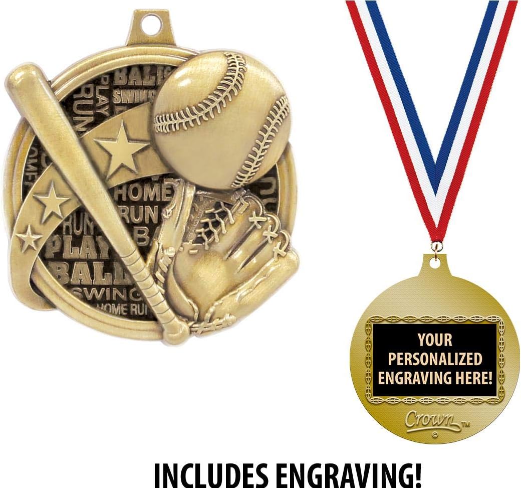 Crown Awards Custom Softball Medals, 2' Softball Medal with Free Neck Ribbon and 4 Lines of Engraving Included