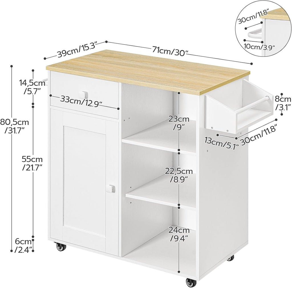 HOOBRO Kitchen Island with Power Outlet and Kitchen Island Bundle, Rolling Kitchen Cart on Wheels, for Home, Kitchen and Dining Room, White and Natural, WN82UZD01G1-WN12ZD01