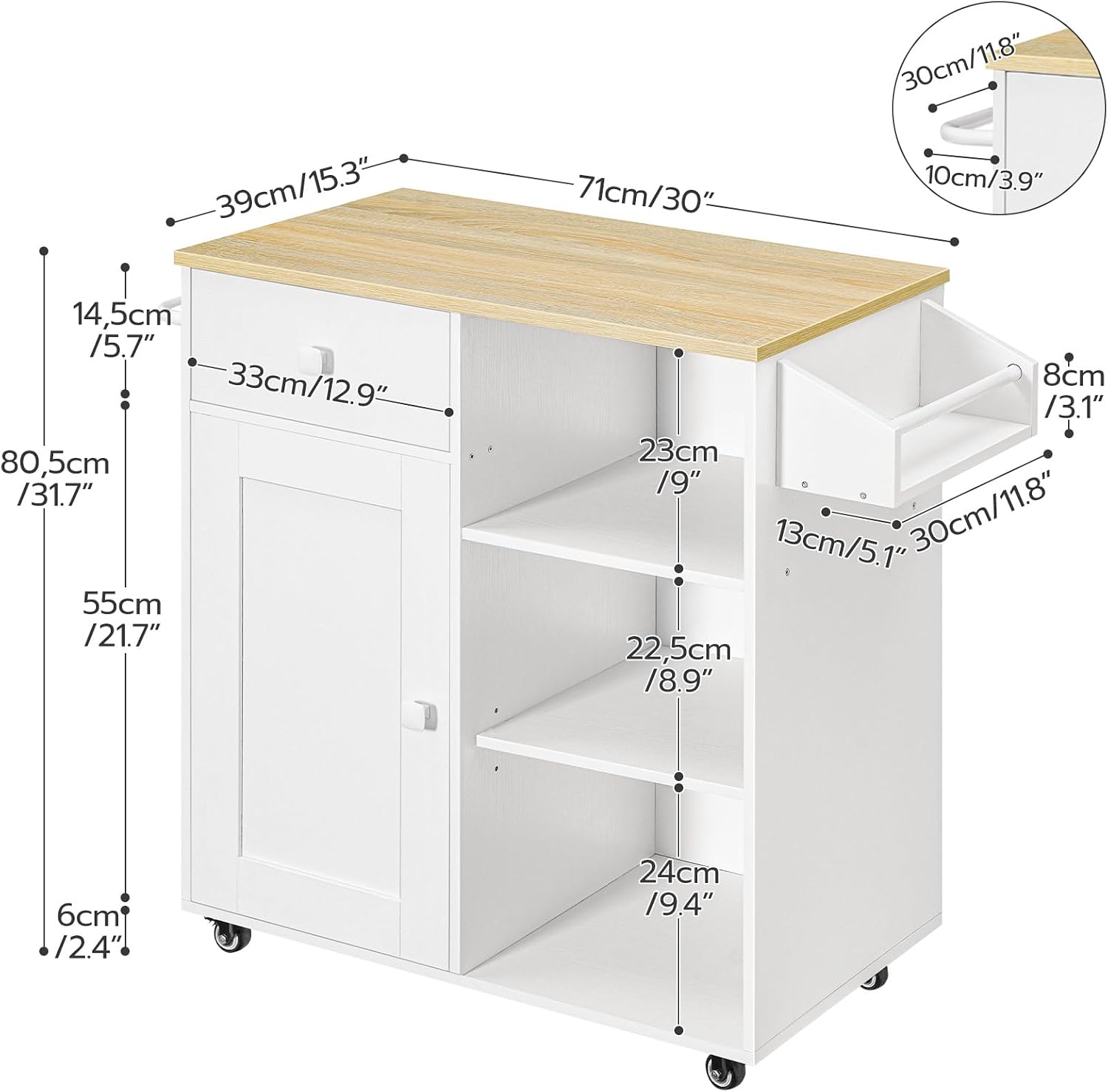 HOOBRO Kitchen Island with Power Outlet and Kitchen Island Bundle, Rolling Kitchen Cart on Wheels, for Home, Kitchen and Dining Room, White and Natural, WN82UZD01G1-WN12ZD01