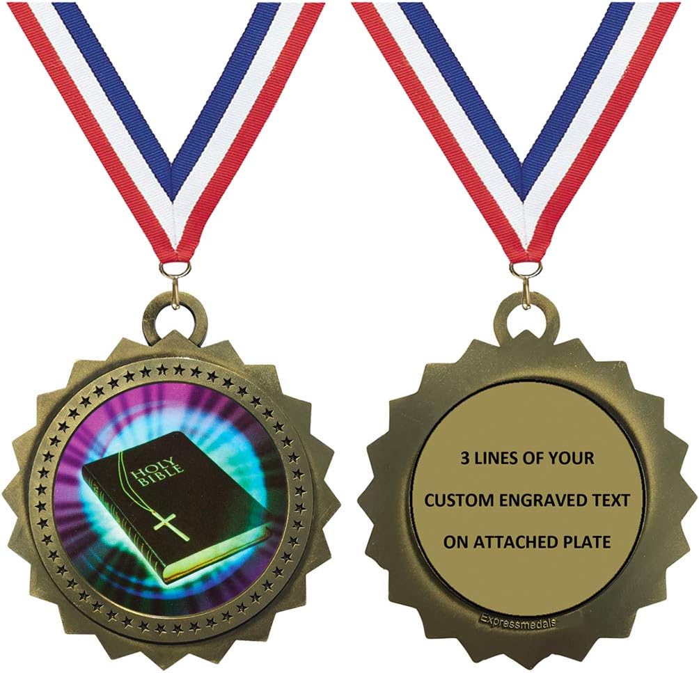 1 to 50 Packs Holy Bible Gold Medals Trophy Award with Free Custom Engraving D03-MY408