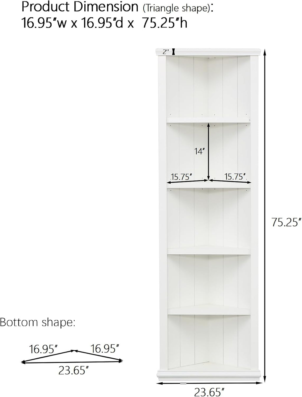 75' 5-Tier Freestanding Storage Cabinet, Kitchen Storage Bakers Rack with Adjustable Shelves, Utility Food Cupboard for Home Spaces, White
