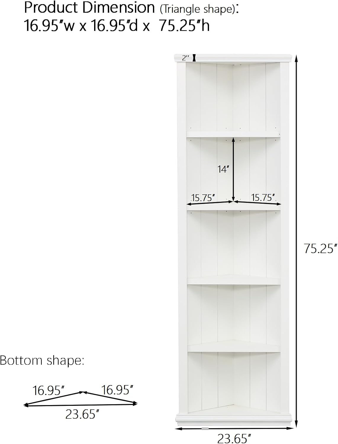 75' 5-Tier Freestanding Storage Cabinet, Kitchen Storage Bakers Rack with Adjustable Shelves, Utility Food Cupboard for Home Spaces, White
