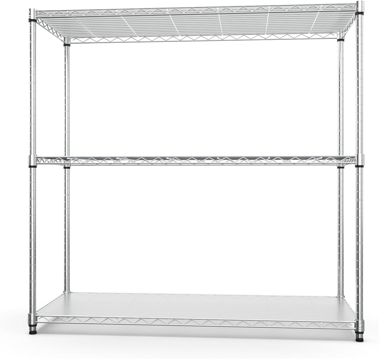 3 Tier NSF Wire Shelf Shelving Unit, 18 x 48 x 48 Inch 1050lbs Capacity Heavy Duty Adjustable Storage Metal Rack with Leveling Feet & Shelf Liners, Ideal for Garage, Kitchen, Office and More - Chrome