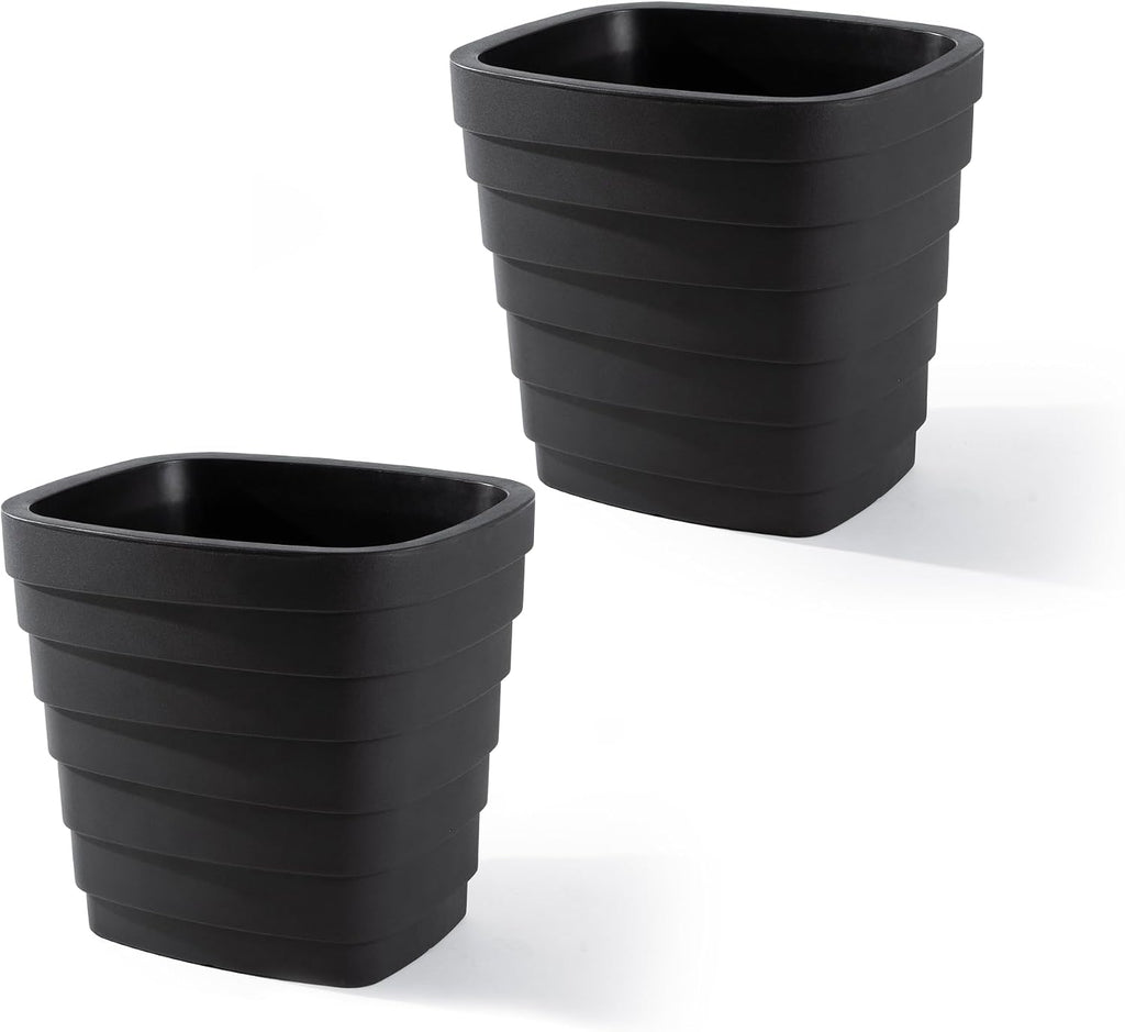 Step2 Wave 20x24 Planter, Large Planters for Outdoor Plants, Gardening and Flower Pot for Patio or Porch, Efficient Drainage, Durable Plastic, Black, 2-Pack