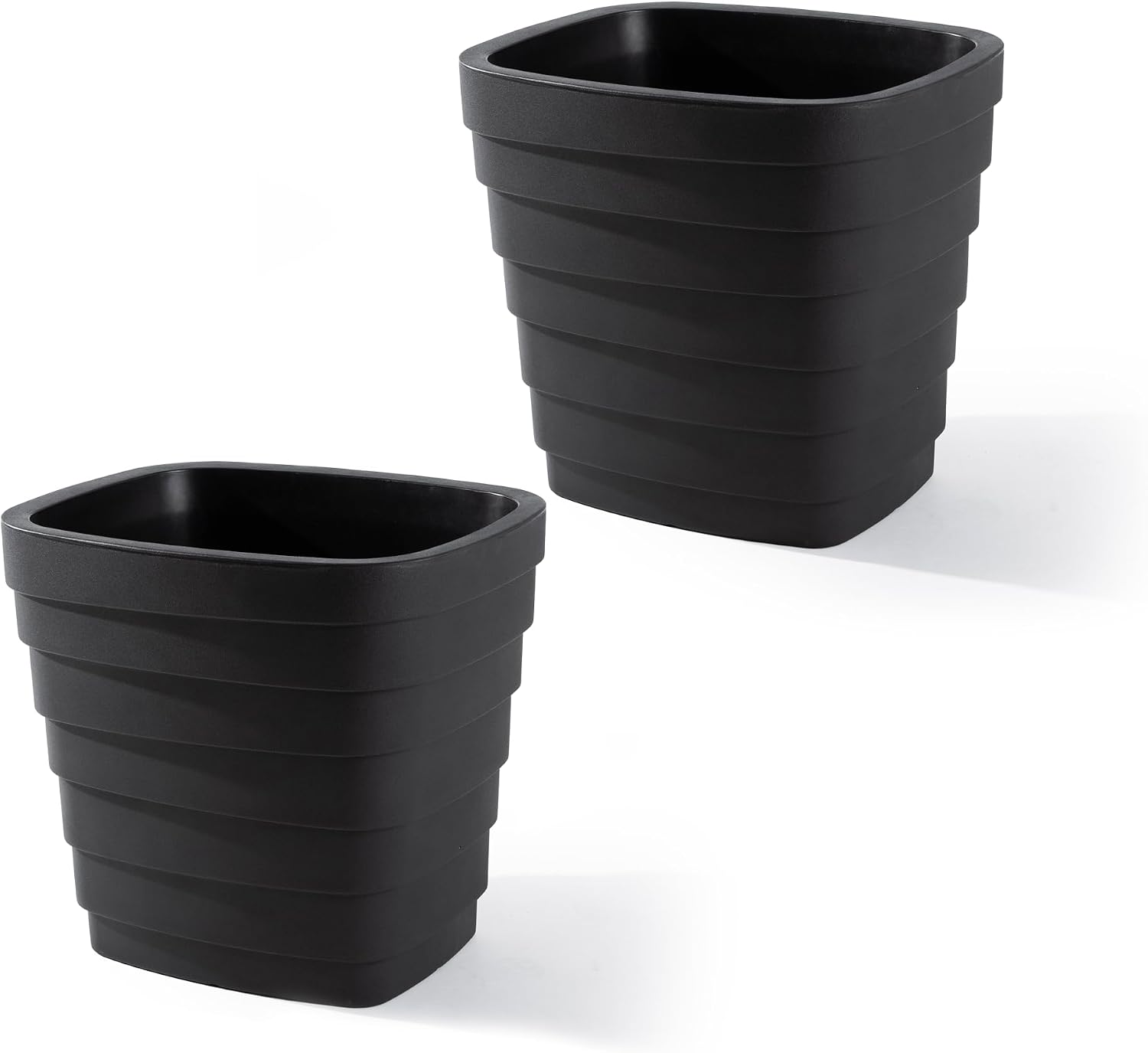 Step2 Wave 20x24 Planter, Large Planters for Outdoor Plants, Gardening and Flower Pot for Patio or Porch, Efficient Drainage, Durable Plastic, Black, 2-Pack