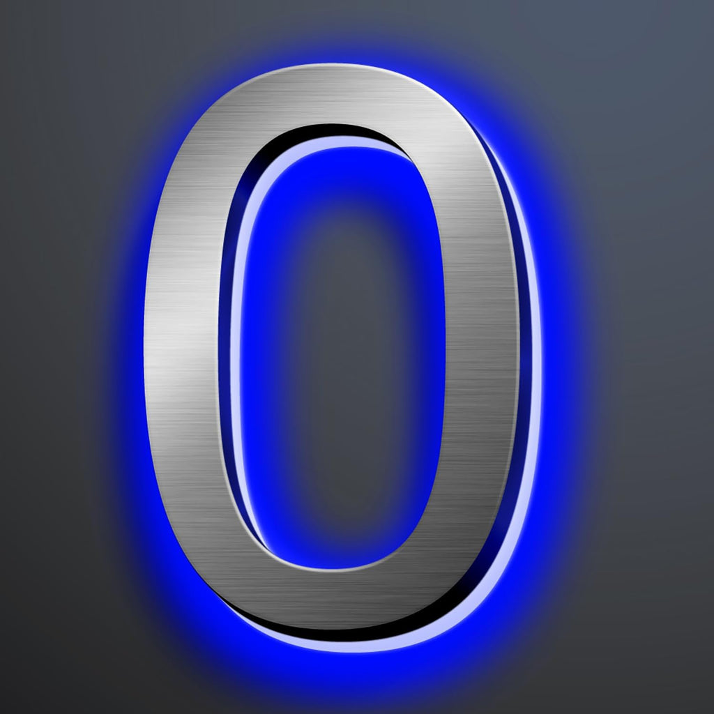 Illuminated House Numbers 18 Inch, Backlit Illuminated LED House Address Numbers For Outside, Modern Metal Lighted Address Numbers Signs, Brushed Silver, Blue Light,0