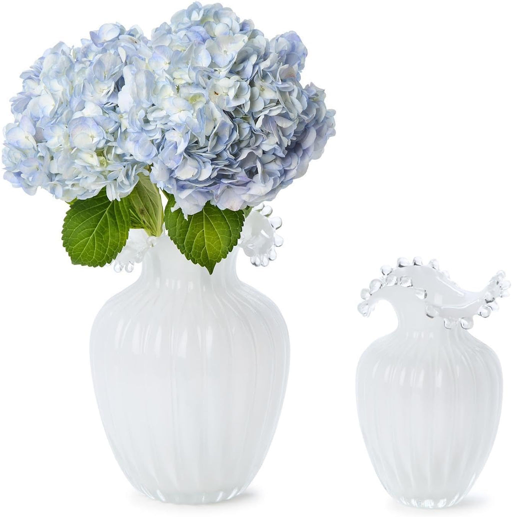 Two's Company Glass Pearl White Vases, 10.5-Inch, Set of 2