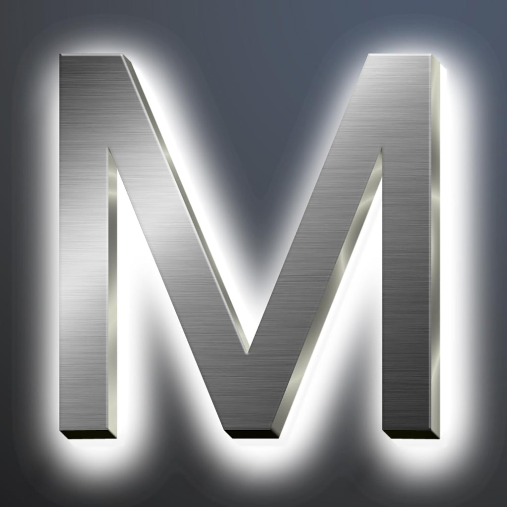 Backlit LED Illuminated Address Signs For Homes 16', Stainless Steel Hand-polished Address Numbers, Modern Large Lighted House Numbers, Brushed Silver, White Light,M