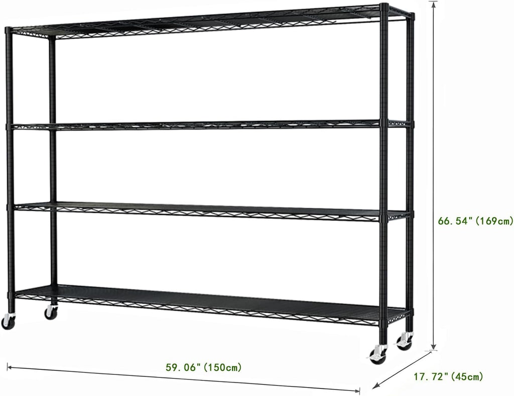 4-Tier Shelving Metal Storage Rack Adjustable Shelves,Standing Storage Shelf Units for Laundry Bathroom Kitchen Pantry Closet (Black 59.06''D × 17.72''W × 66.54''H)
