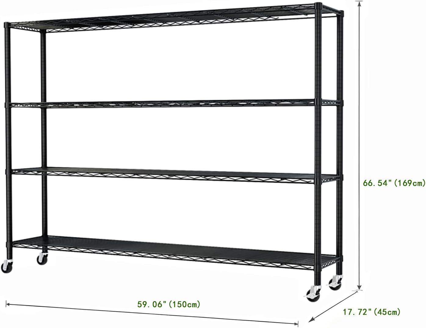 4-Tier Shelving Metal Storage Rack Adjustable Shelves,Standing Storage Shelf Units for Laundry Bathroom Kitchen Pantry Closet (Black 59.06''D × 17.72''W × 66.54''H)