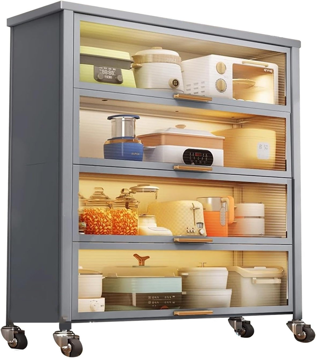 4-Tier Gray Bakers Rack with Storage, Microwave Stand & Coffee Bar Station for Kitchen, Home, Office, Pantry & Garage – Stylish Kitchen Cabinet Solution, 80cm/31in