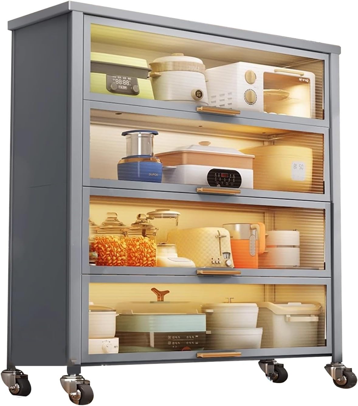 4-Tier Gray Bakers Rack with Storage, Microwave Stand & Coffee Bar Station for Kitchen, Home, Office, Pantry & Garage – Stylish Kitchen Cabinet Solution, 80cm/31in