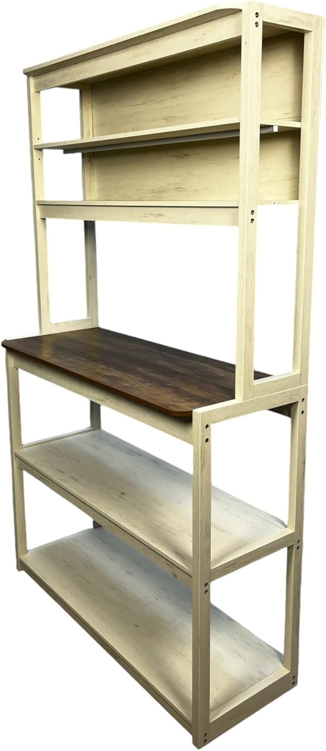 39.37' White and Rustic Brown Color 5 Tier Bakers Rack for Kitchen with Storage, Coffee Bar, Kitchen Shelves, Microwave Stand