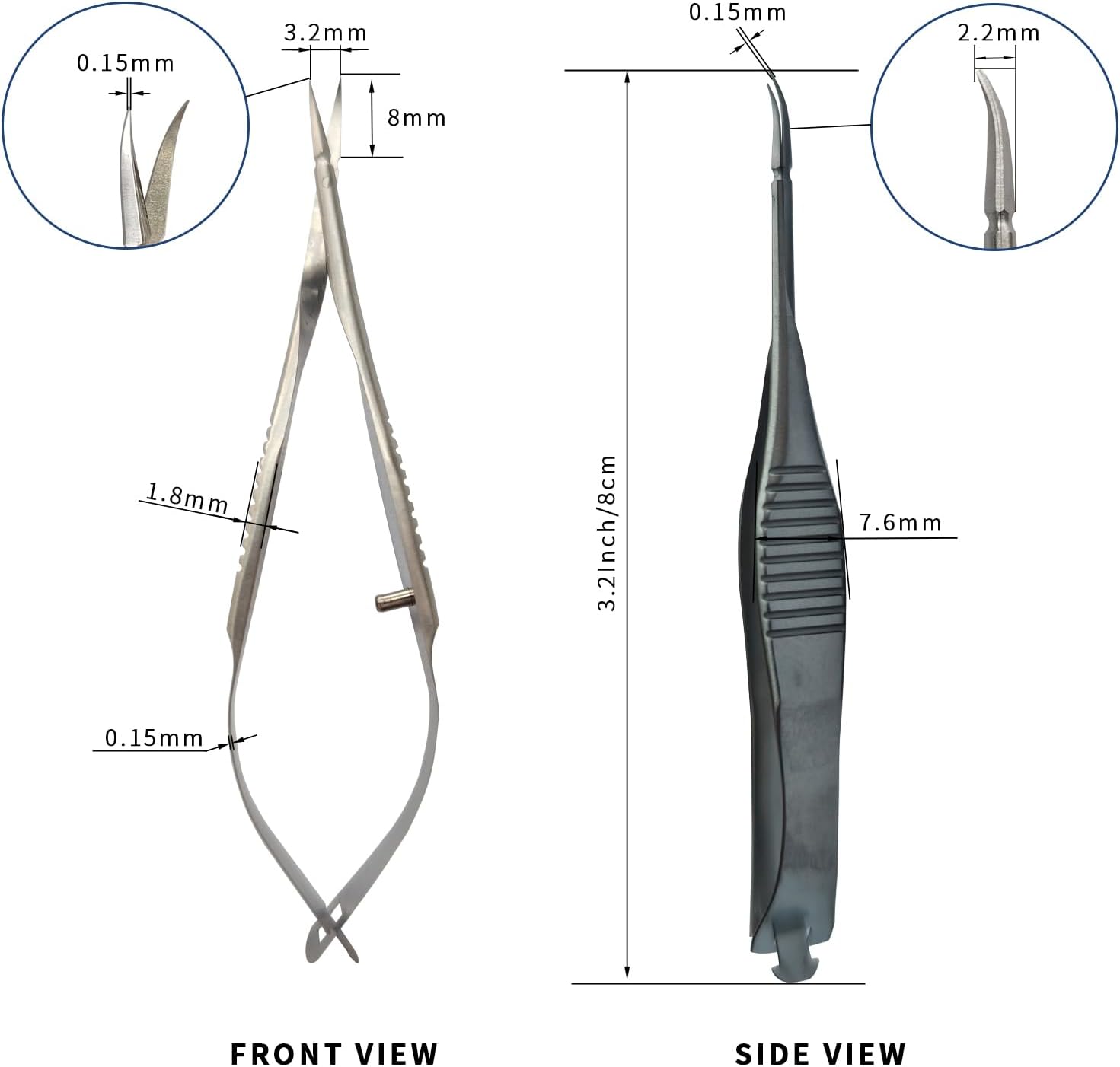 RWD VANNAS Micro Scissors, 3.2' Curved Tapered Tip, Extra Sharp Spring Action Squeeze Scissors for Stitch Cutting, Embroidery, ENT, Eye, Skin, Dental, and Veterinary Surgery (8cm) - S11002-08