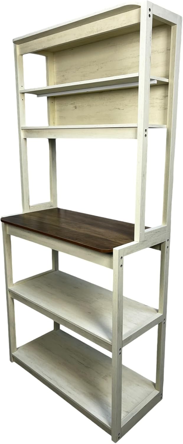 31.50' White and Rustic Brown Color 5 Tier Bakers Rack for Kitchen with Storage, Coffee Bar, Kitchen Shelves, Microwave Stand