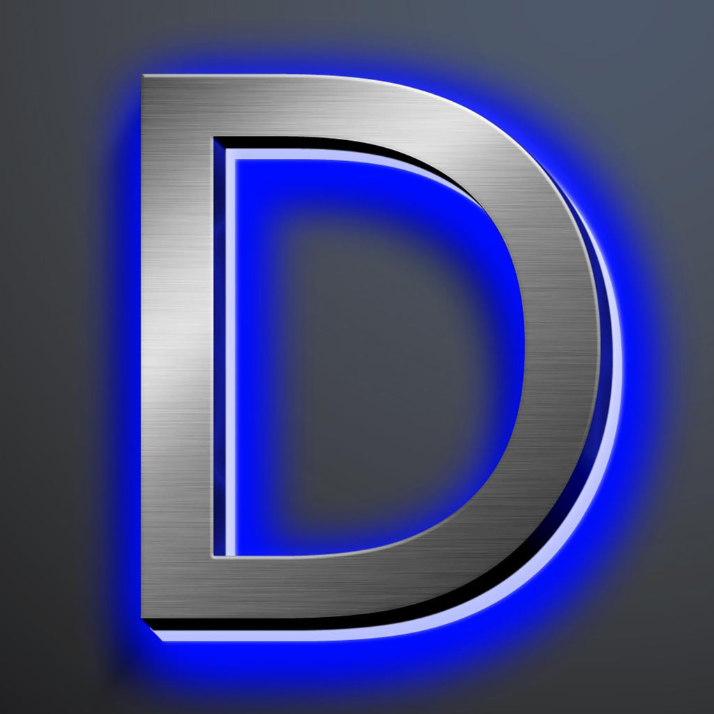 Illuminated House Numbers 18 Inch, Backlit Illuminated LED House Address Numbers For Outside, Modern Metal Lighted Address Numbers Signs, Brushed Silver, Blue Light,D