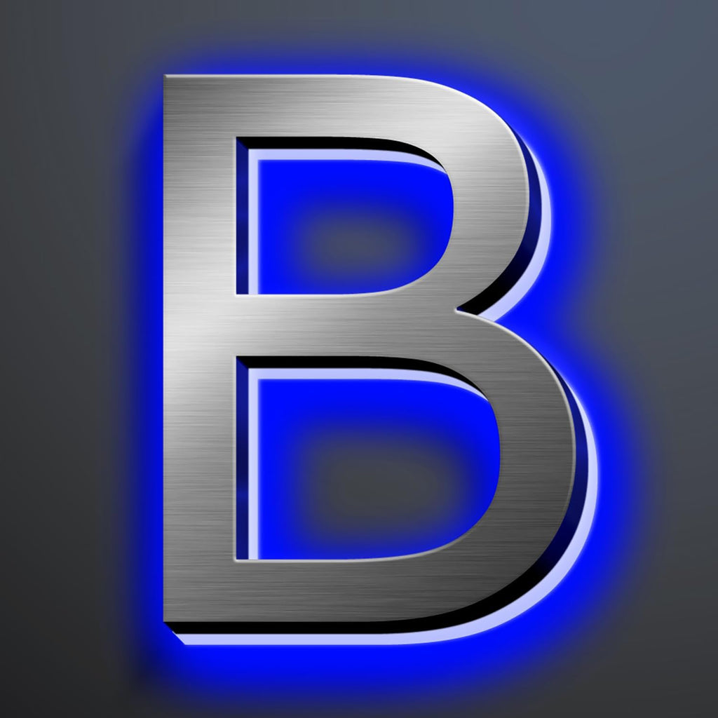 Illuminated House Numbers 18 Inch, Backlit Illuminated LED House Address Numbers For Outside, Modern Metal Lighted Address Numbers Signs, Brushed Silver, Blue Light,B