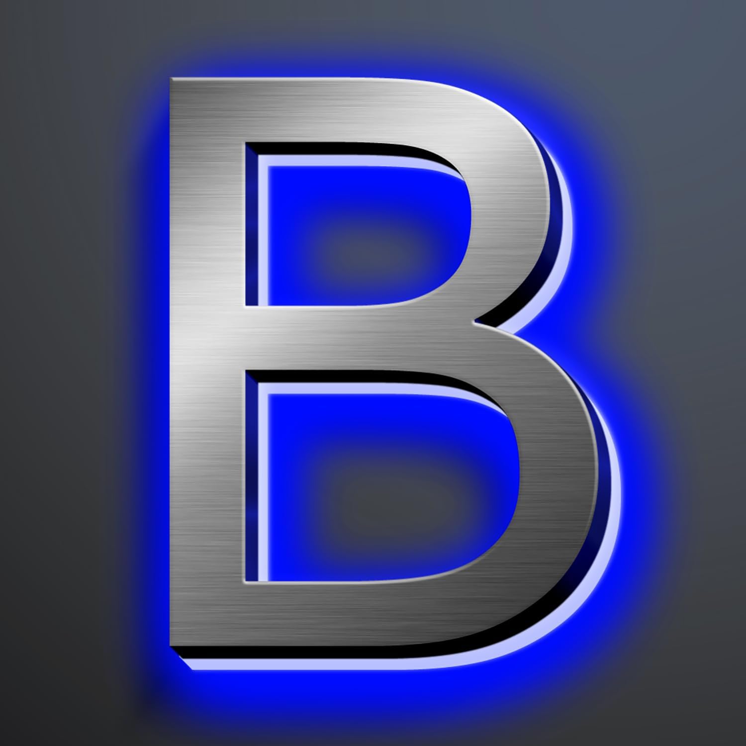 Illuminated House Numbers 18 Inch, Backlit Illuminated LED House Address Numbers For Outside, Modern Metal Lighted Address Numbers Signs, Brushed Silver, Blue Light,B