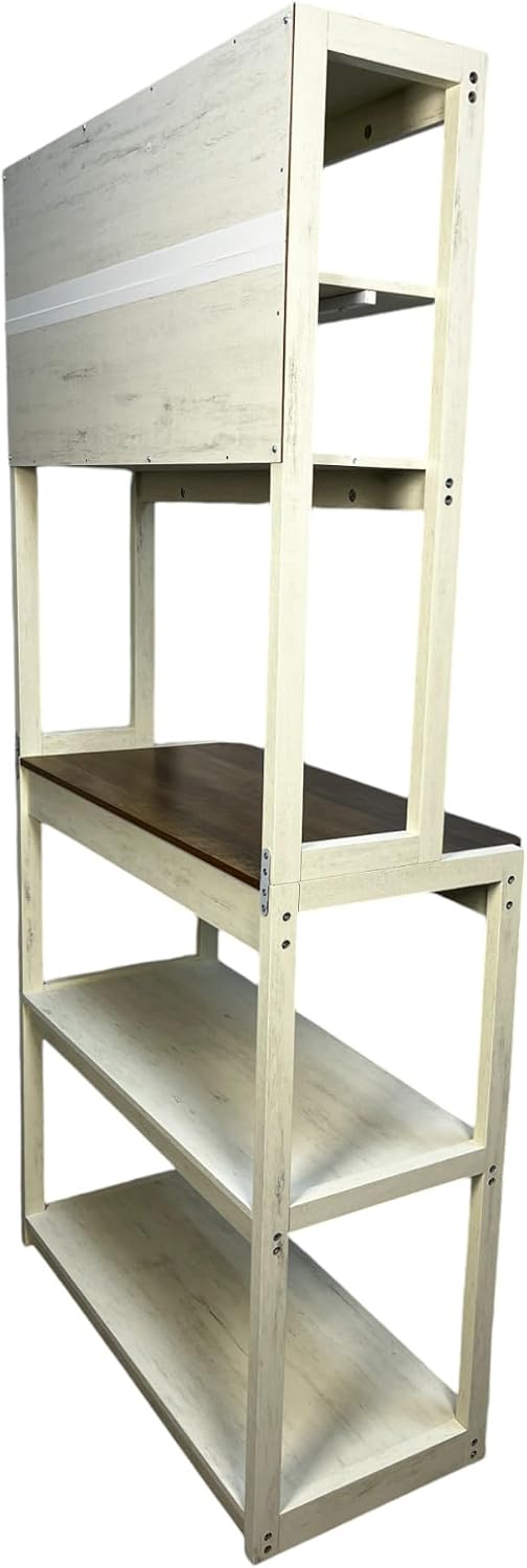31.50' White and Rustic Brown Color 5 Tier Bakers Rack for Kitchen with Storage, Coffee Bar, Kitchen Shelves, Microwave Stand
