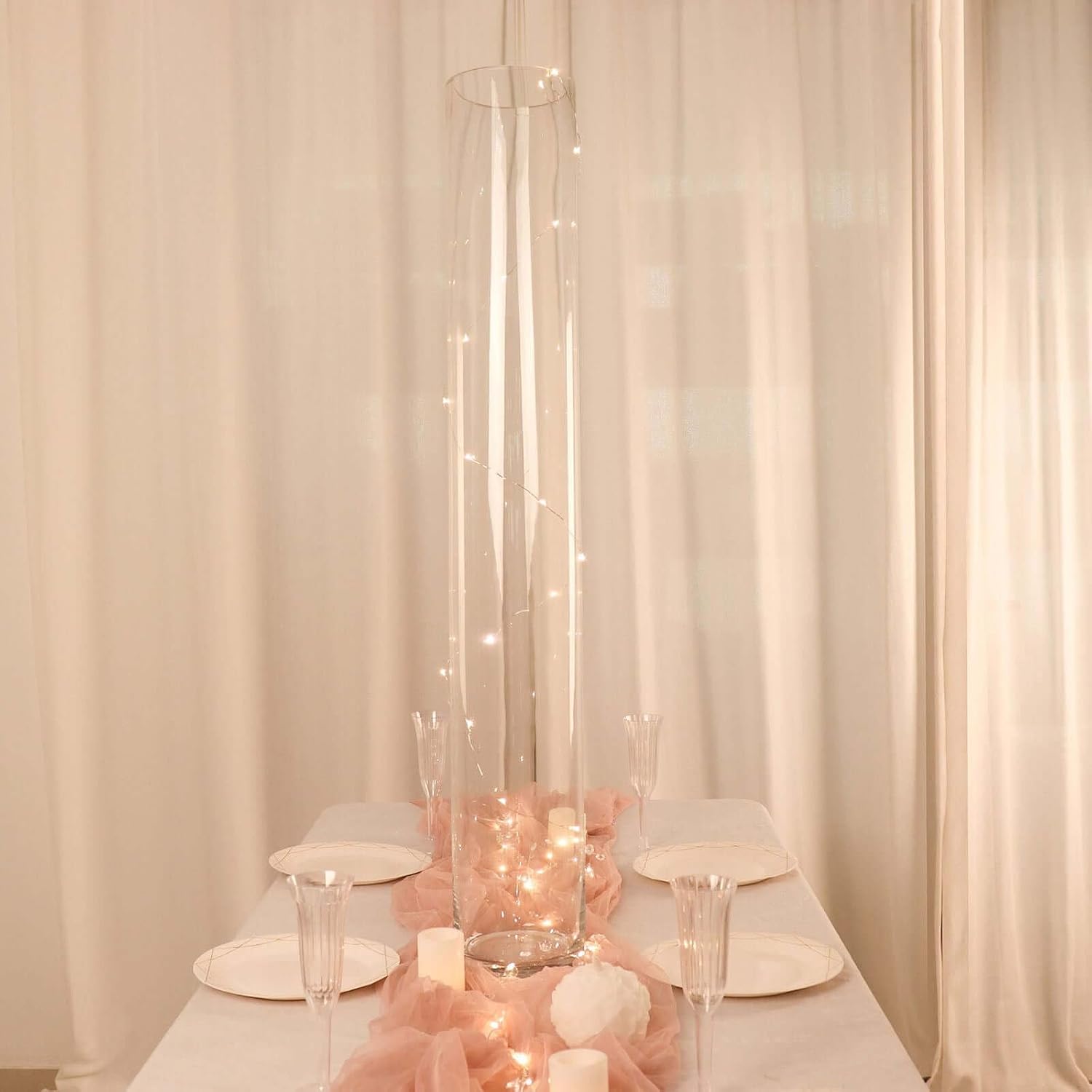 Efavormart 2 Pack | 40' Round Heavy Duty Clear Cylinder Glass Vases, Tall Flower Vase
