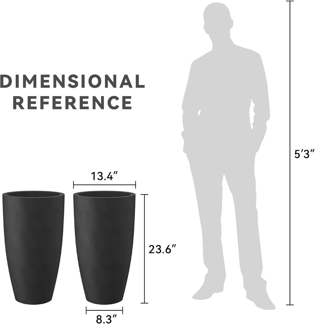 Kante 23.6' H Charcoal Black Tall Planters Two Pack, Large Outdoor Indoor Garden Plant Pots with Drainage Hole and Rubber Plug, Modern Decor for Home and Garden