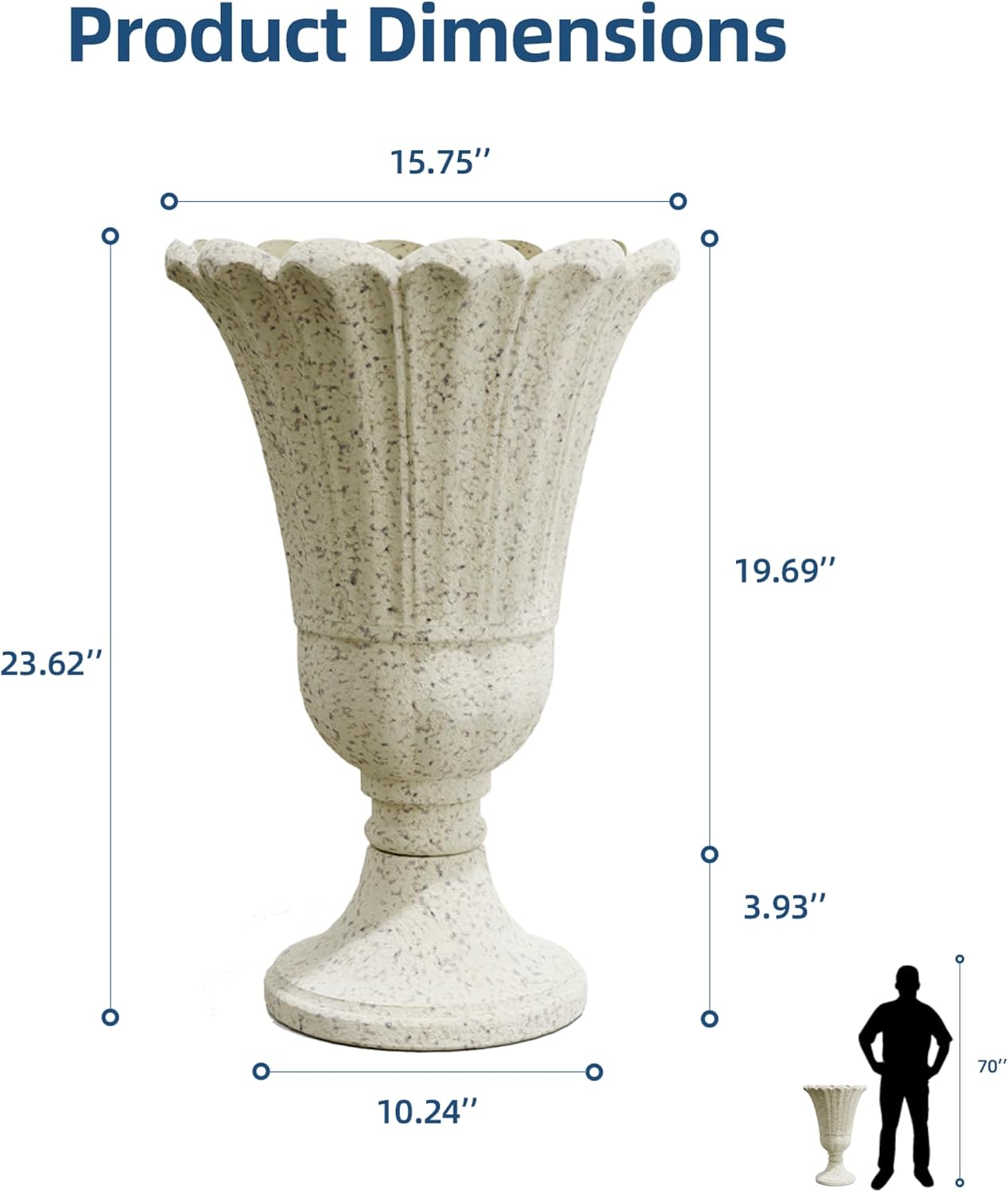 Plastic Urn Planters Set of 2, 23.6' Tall Pedestal Planter with Drainage Holes, Vintage Petal Garden Planter Urns for Front Porch, Large Plant Urns Outdoor & Indoor Flower Pots, Beige
