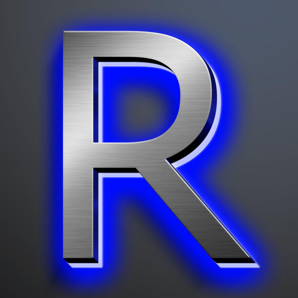 Illuminated House Numbers 18 Inch, Backlit Illuminated LED House Address Numbers For Outside, Modern Metal Lighted Address Numbers Signs, Brushed Silver, Blue Light,R