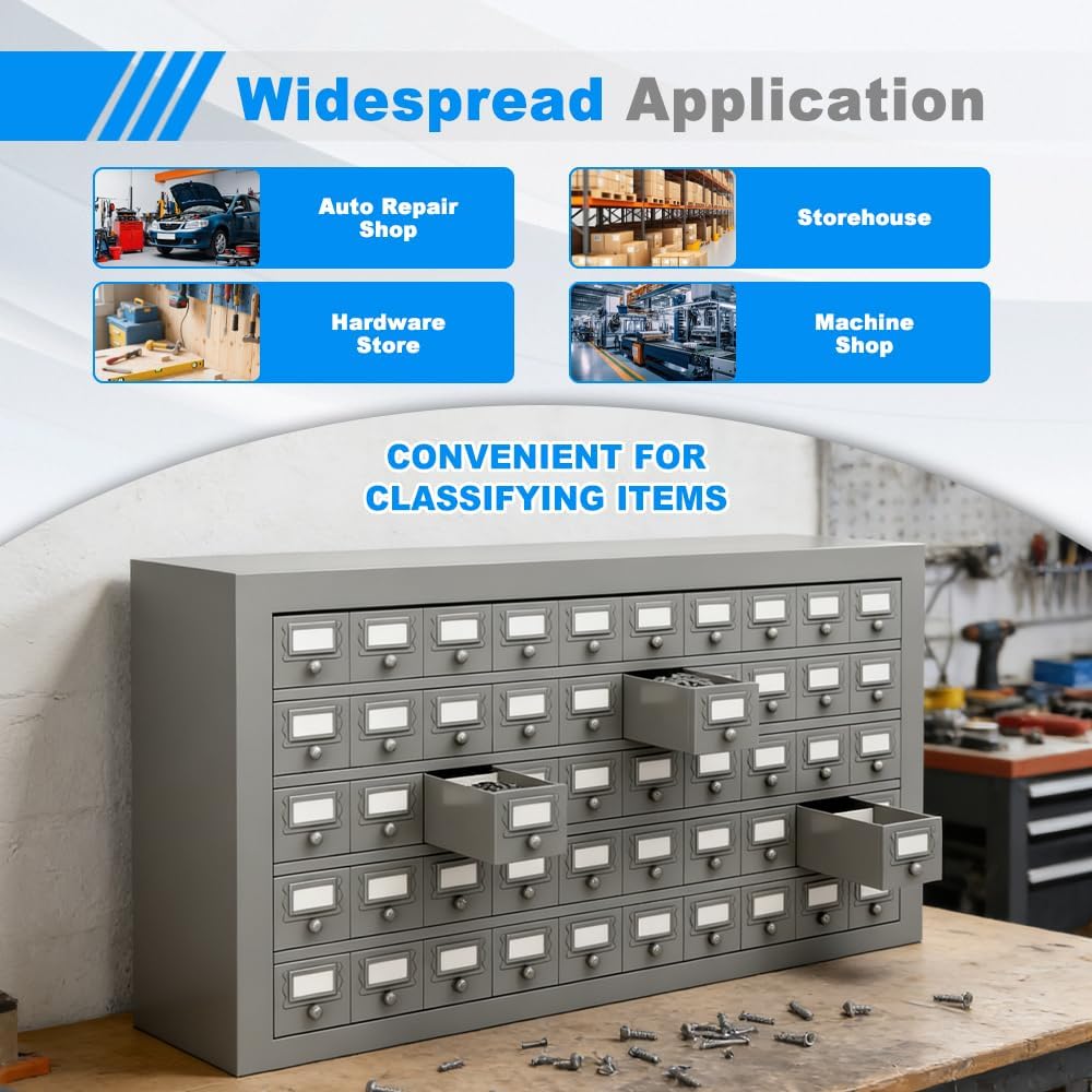 Yeeoy 50 Drawers Parts Cabinet, Steel Drawer Storage Cabinet, Bolt and Nut Tool Storage Cabinet for Hardware Storage & Garage Organization, Gray Powder Coat Finish