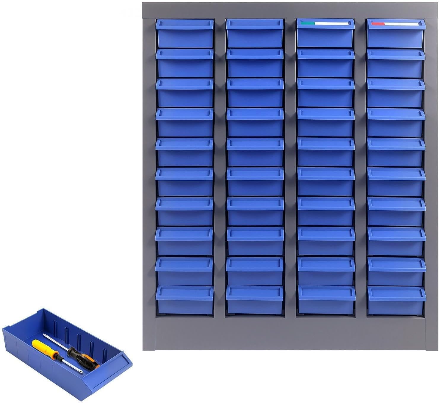 21''D x 8.66''W x 24.8''H Nut and Bolt Organizer, 40 Drawer Organizer with Label Card and Partition Board, Blue Small Parts Organizer Drawers for Beads for Storing Screws, Electronic Components, Toys