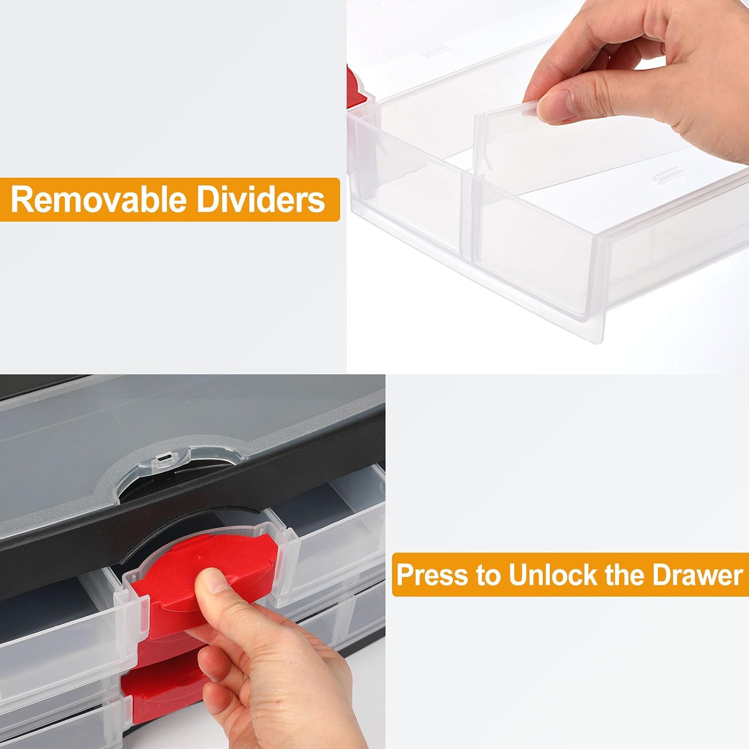 HARFINGTON Drawer Hardware Organizer 16.3'x8.9'x9.4' 4-Drawer 20-Compartment Tool Storage Box for Screws Nuts Nails Bolts