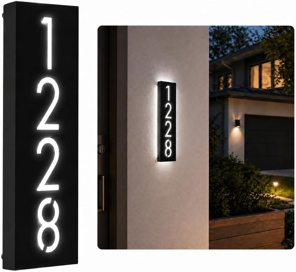 Customizable 12V LED Lighted Address Plaque, Backlit House Number Sign with 304 Stainless Steel Exterior (Only white light)