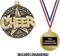 Cheerleading Medals, 2' Gold Cheer Star Medal Award with Free Custom Engraving