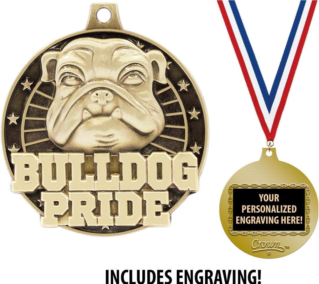 Crown Awards Bulldog Medals, 2' Gold Bulldog Mascot Pride Medal Award with Free Custom Engraving