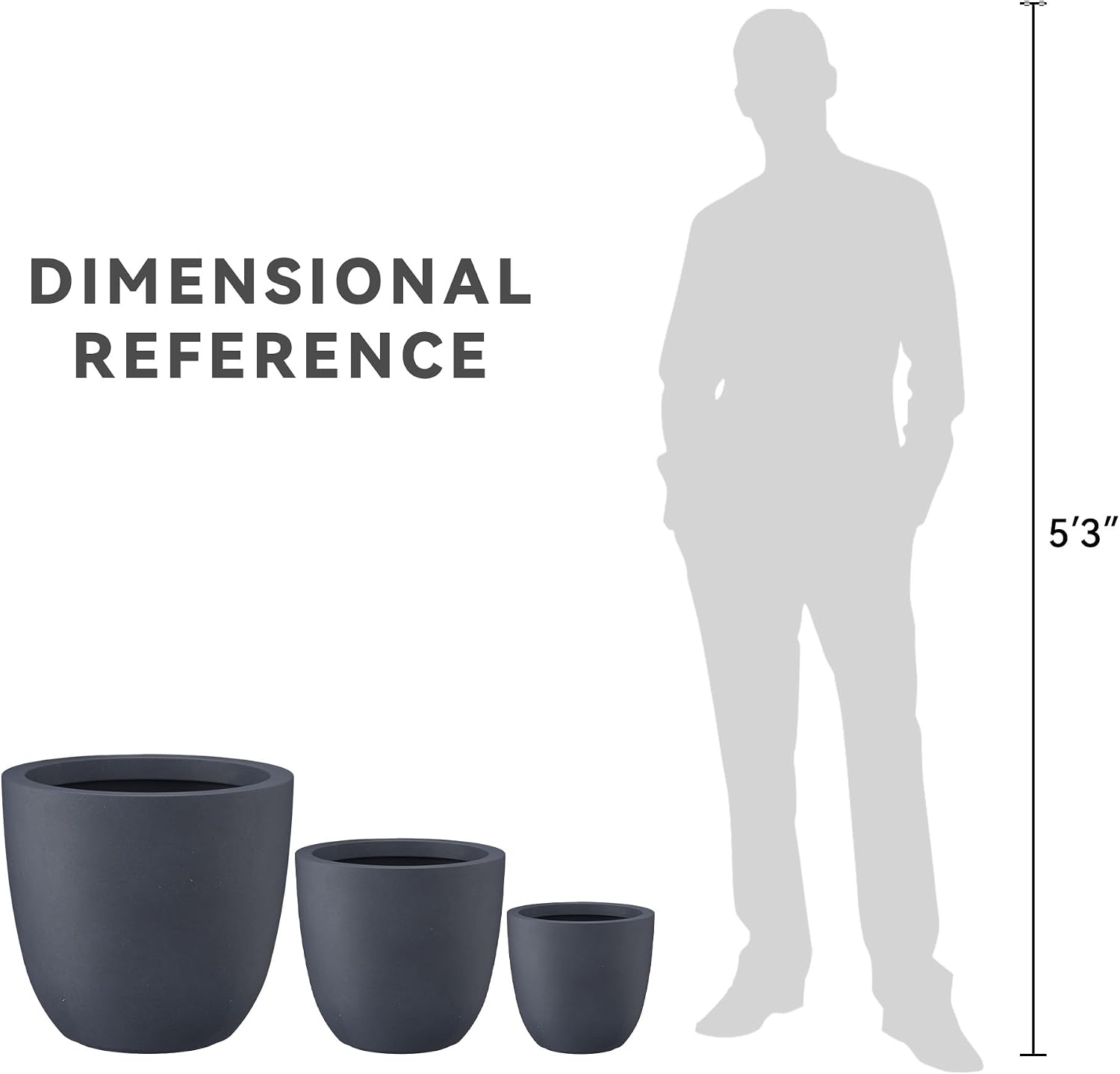 Kante 18',14',10' Dia Concrete Round Planters (Set of 3), Outdoor Indoor Large Planter Pots with Drainage Hole and Rubber Plug for Home Patio Garden, Charcoal