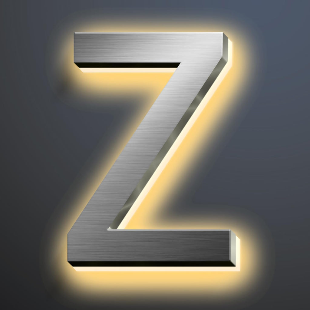 Backlit LED Illuminated Home Address Numbers, 16 Inch Illuminated House Numbers, Stainless Steel Hand-Polished For House Address Signs, Modern Lighted House Numbers,Z