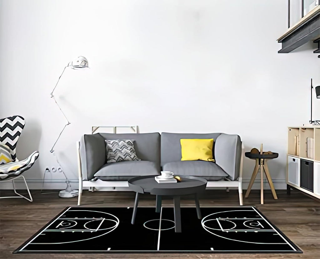 Black Basketball Court Area Rug, Boys Basketball Sports Indoor Non Slip Kids Rugs, Machine Washable Breathable Durable Carpet for Living Room Entryway Bedroom Dormitory - 5 ft x 7 ft, Style-1