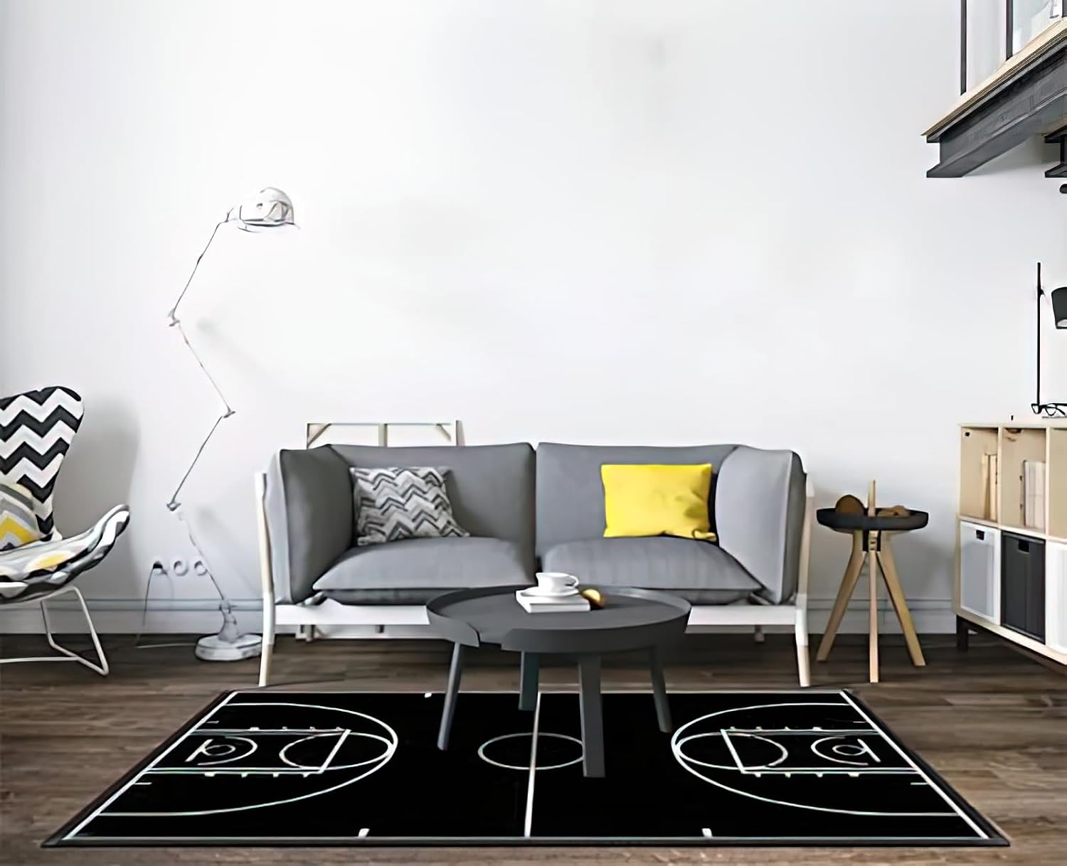 Black Basketball Court Area Rug, Boys Basketball Sports Indoor Non Slip Kids Rugs, Machine Washable Breathable Durable Carpet for Living Room Entryway Bedroom Dormitory - 5 ft x 7 ft, Style-1