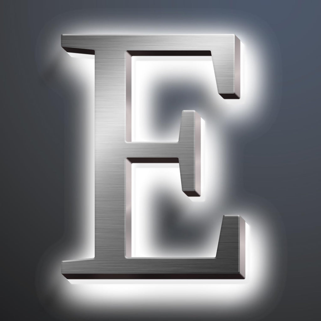 Backlit LED Illuminated Home Address Numbers 16', Large Modern Stainless Steel Illuminated House Numbers For Outside, Lighted Address Signs For A Stylish Look,E