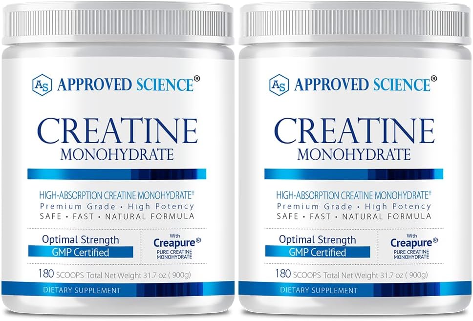 Approved Science Creatine Monohydrate Powder – with BioPerine – Supports Strength, Lean Muscle & Recovery – 5 g Per Serving – Unflavored Creatine Powder – Non-GMO, Vegan – 360 Servings (Pack of 2)