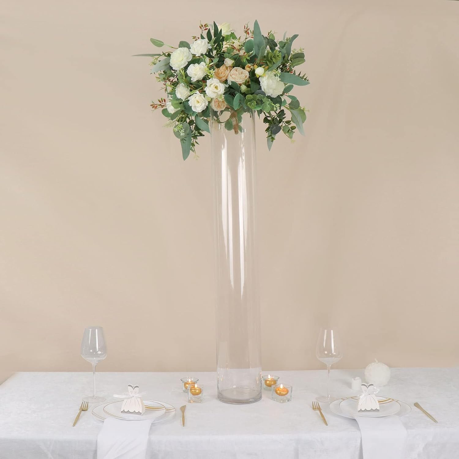 Efavormart 2 Pack | 40' Round Heavy Duty Clear Cylinder Glass Vases, Tall Flower Vase