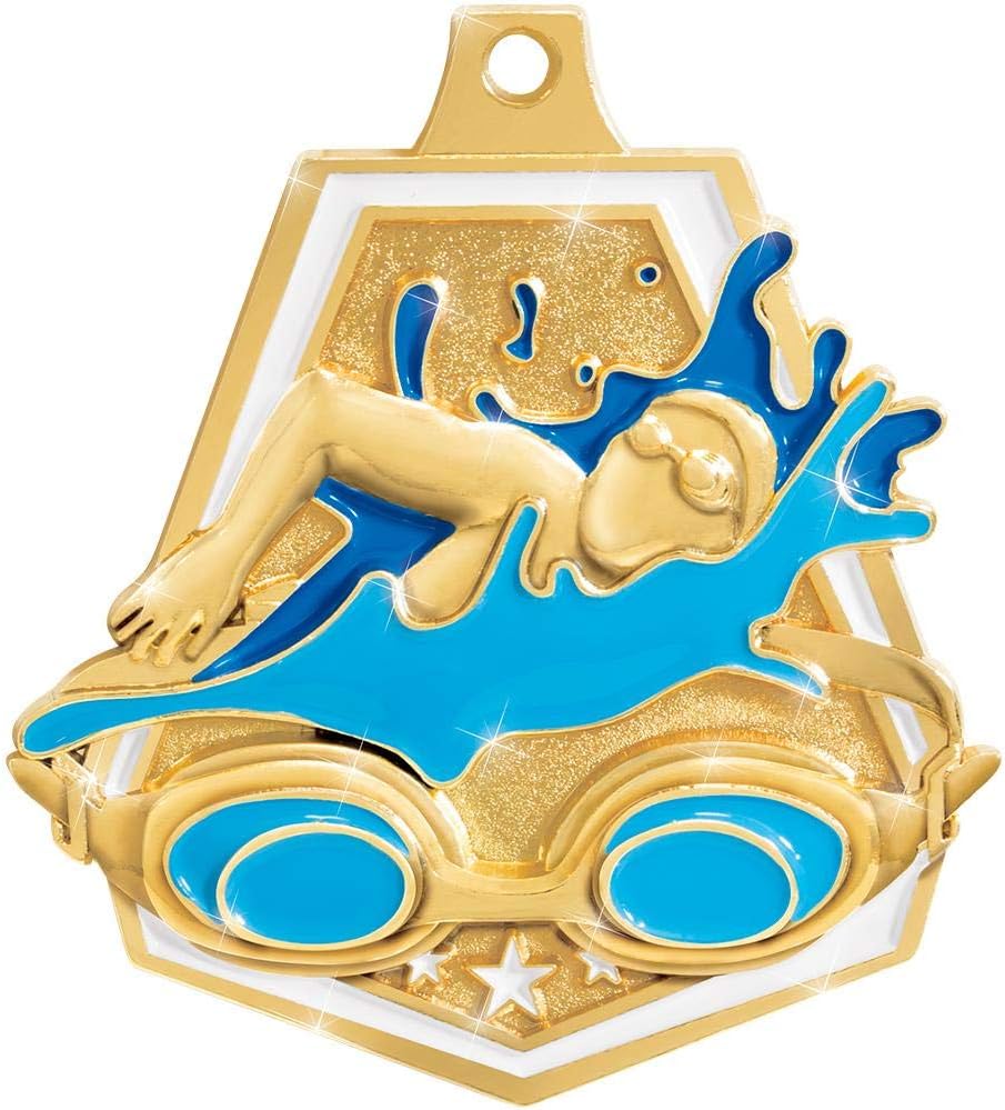 Your Personalization Swimming Awards, 2' Shiny Captain Swim Medals with Free Custom Engraving, Gold Swimming Medal Trophy Awards
