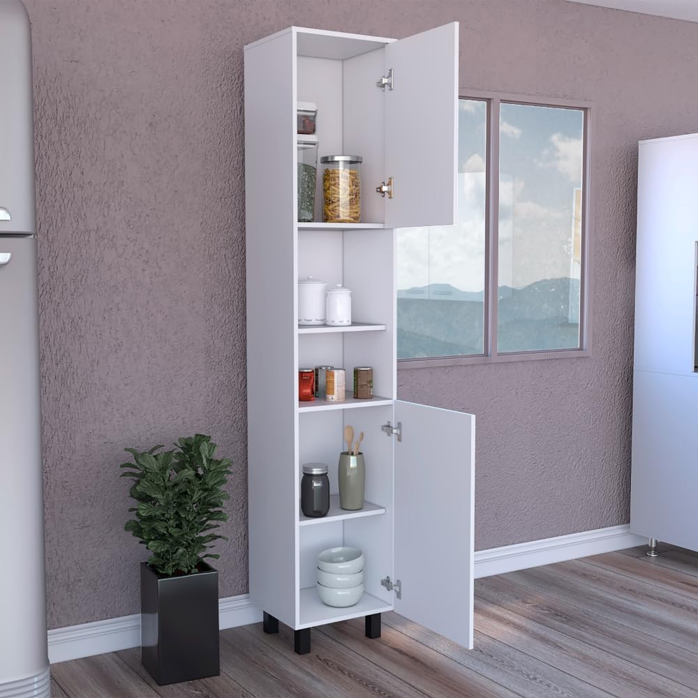 80' Multi-Layer Storage Freestanding Storage Cabinet, Kitchen Storage Bakers Rack with Enclosed Cabinet, Utility Food Cupboard with Spacious Interior for Kitchen, White