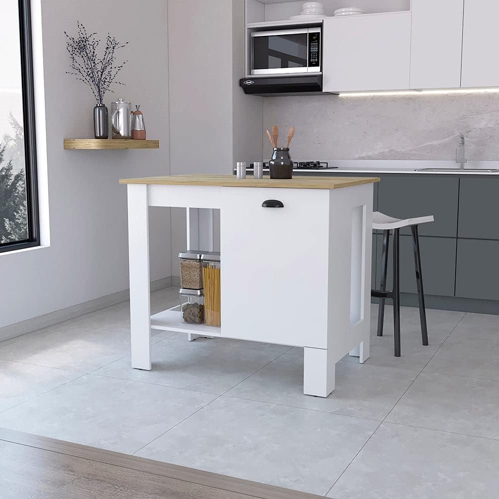 40' Spacious Freestanding Storage Cabinet, Kitchen Storage Bakers Rack with Shelves, Utility Food Cupboard with Door for Kitchen and Dining Space, White
