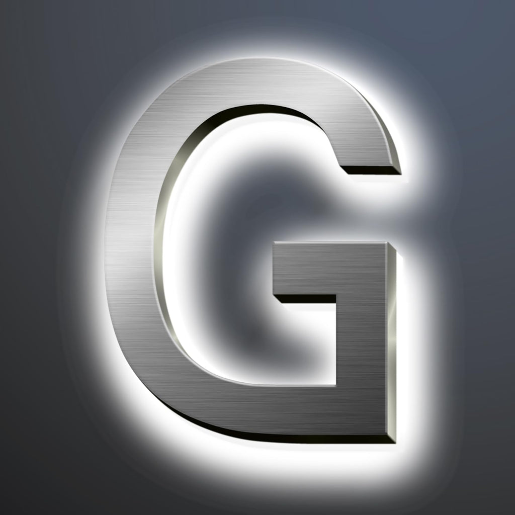 Backlit LED Illuminated Address Signs For Homes 16', Stainless Steel Hand-polished Address Numbers, Modern Large Lighted House Numbers, Brushed Silver, White Light,G
