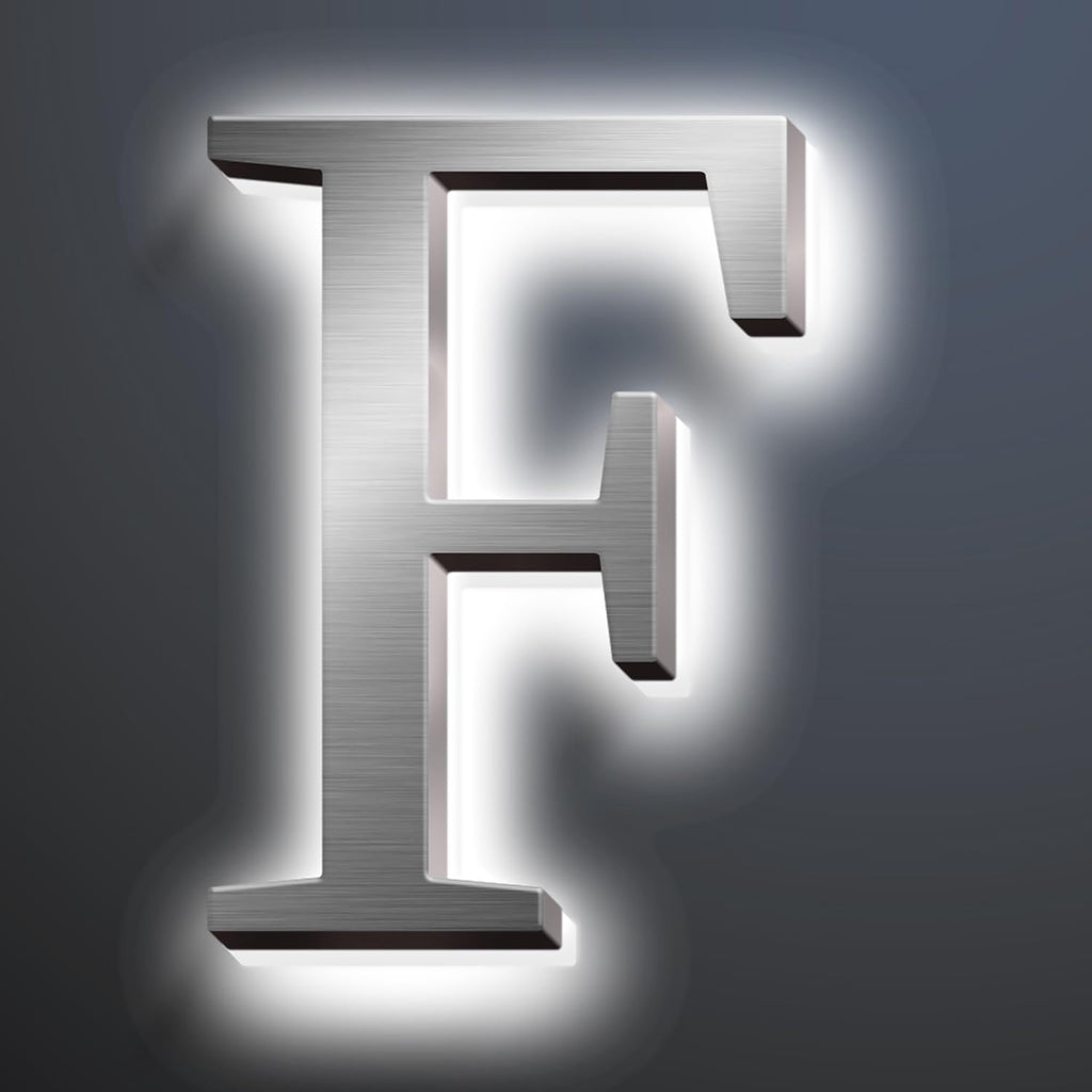 Backlit LED Illuminated Home Address Numbers 16', Large Modern Stainless Steel Illuminated House Numbers For Outside, Lighted Address Signs For A Stylish Look,F