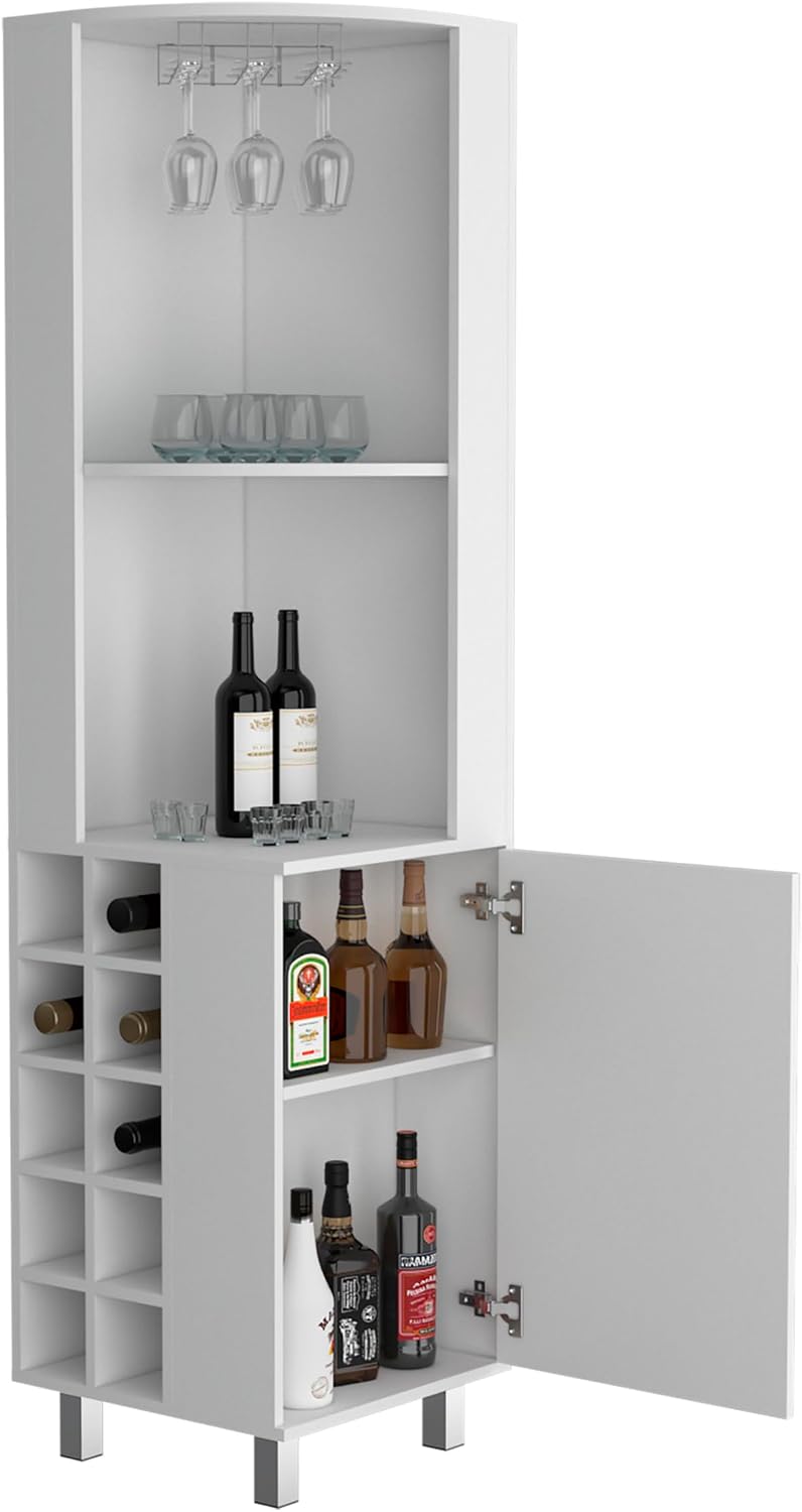71' Freestanding Storage Cabinet, Kitchen Storage Bakers Rack with Wine Cubbies, Utility Food Cupboard with Stemware Racks for Dining, White
