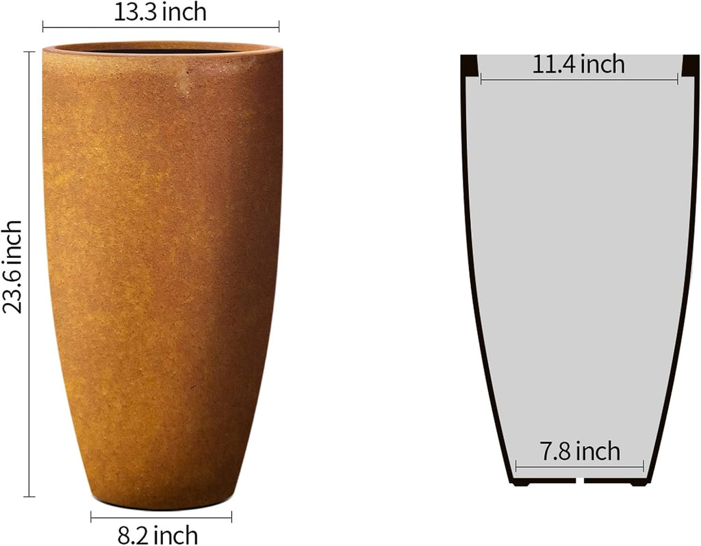 Kante 23.6' H Iron Oxide Finish Concrete Tall Planters Large Outdoor Indoor Decorative Plant Pots with Drainage Hole and Rubber Plug, Modern Tapered Style for Home and Garden (RC0099A-C80621)