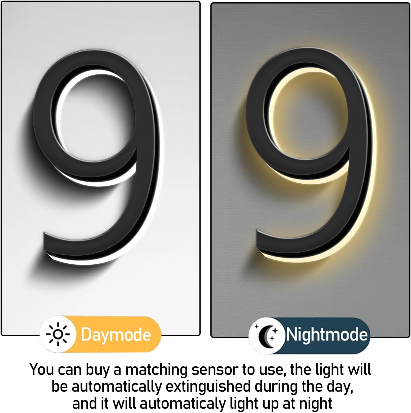 LED House Numbers, Stainless Steels Backlit LED Floating Home Address Numbers, Up-Scale Modern Look, Lighted House Numbers, Illuminated Address Numbers Signs,20 Inch/500mm,5