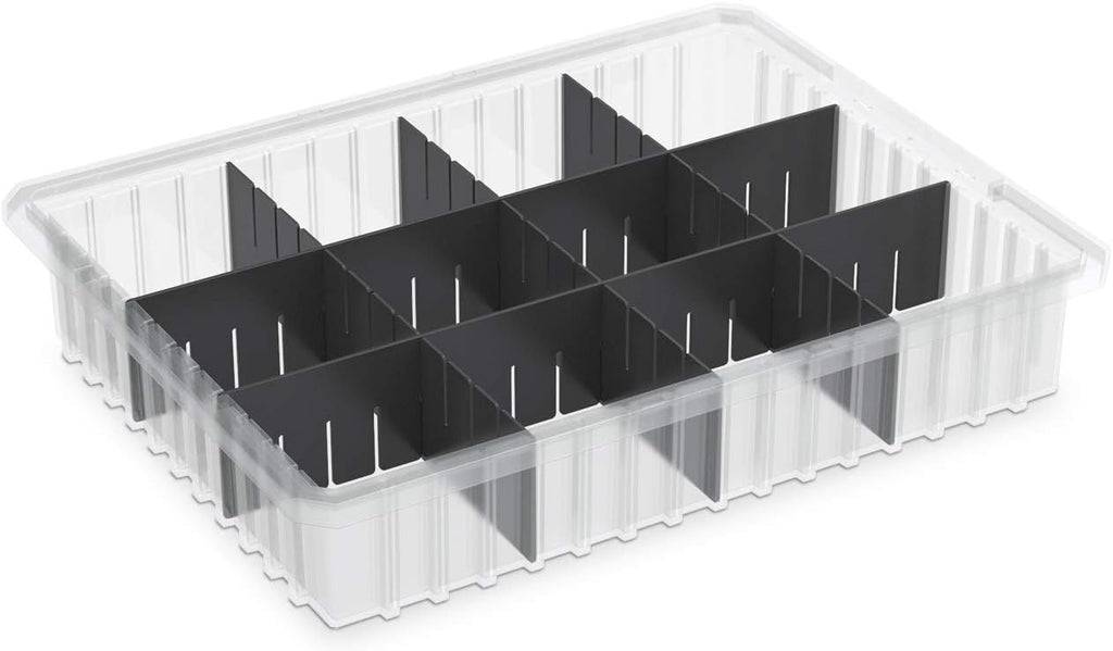 Akro-Mils 33224 Akro-Grid Plastic Slotted Dividable Modu Box Stackable Grid Storage Tote Container, (22-3/8-Inch L x 17-3/8-Inch W x 4-Inch H), (6 Pack), Gray